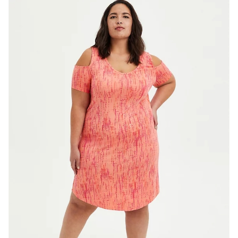 NWT Torrid 1X Orange Tie-Dye Super Soft Cold Shoulder T-Shirt Dress
